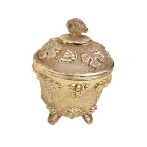 Vintage Ornate Glass Footed Harvet Grapes Pattern Gold Trim Trinket Dish w/ Lid